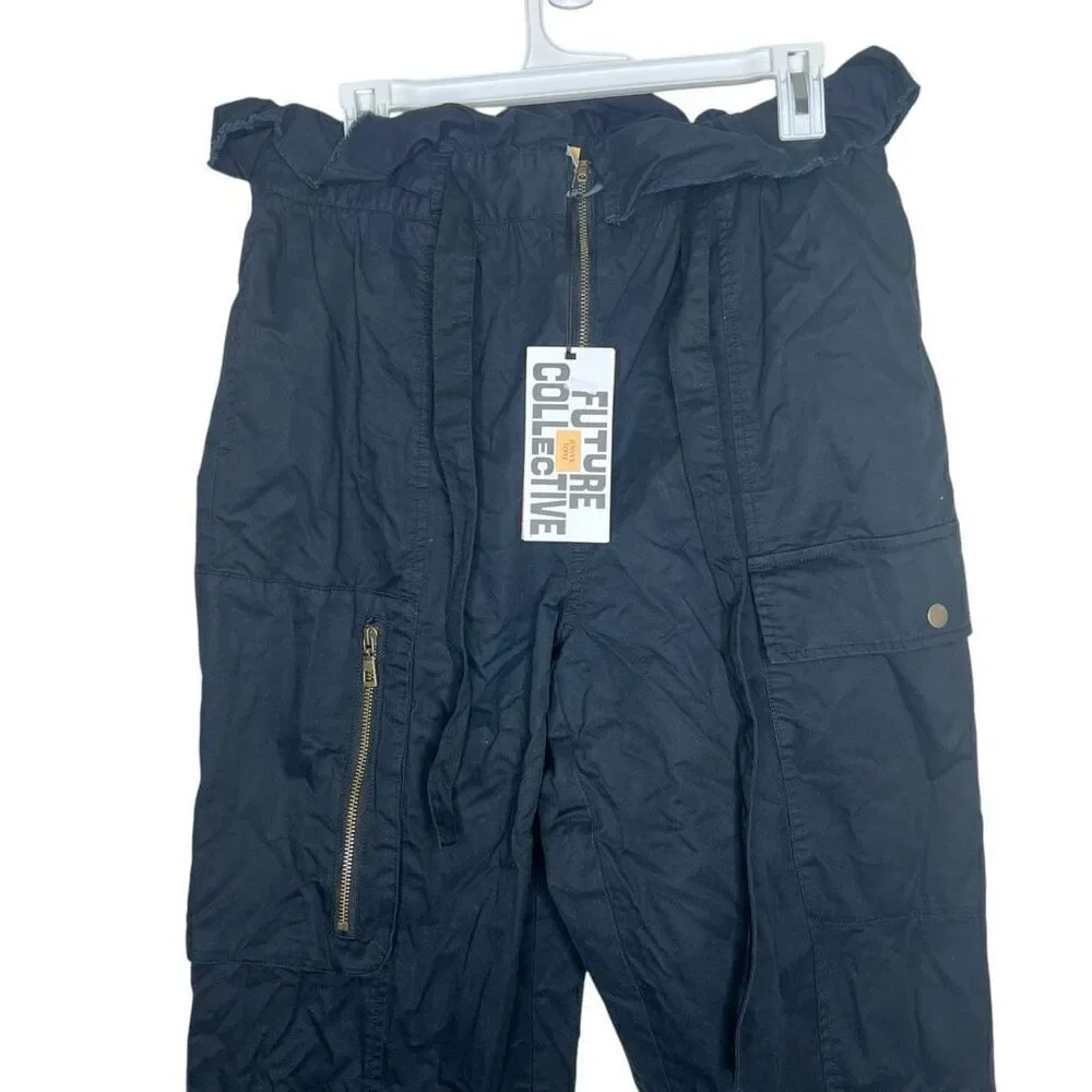 NEW Future Collective Jenny K. Lopez Fold Over Cargo Pants Black 10